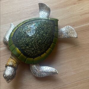 Silver and Green Turtle Figurine